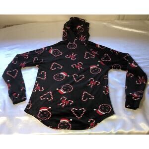 No Boundaries Hoodie Velour Christmas Candy Canes Happy Faces Hearts Girls Sz XS